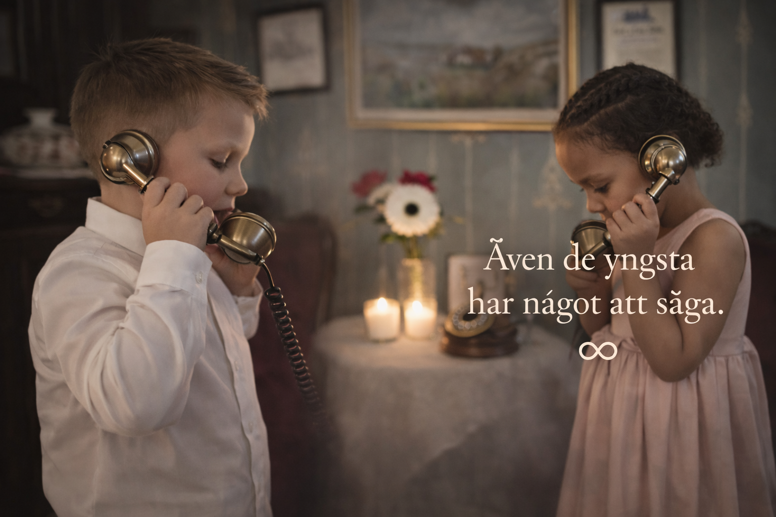 Kids gathered around the telephone